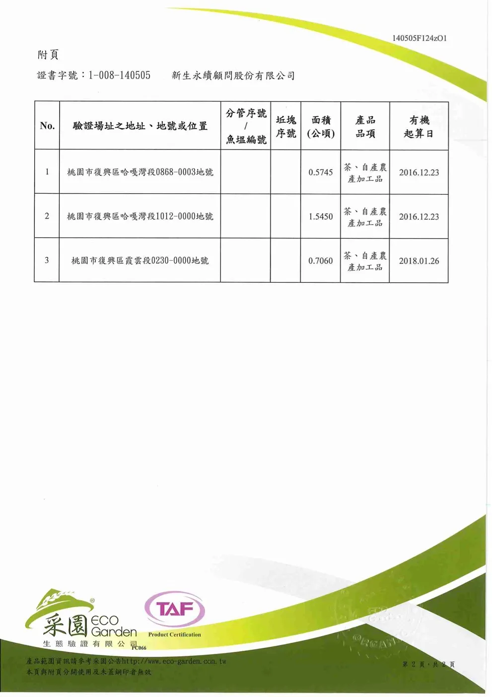 有機驗證證書附頁